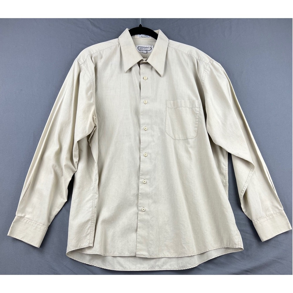 Carlos Devenezia Button Down Shirt Mens 17.5 36/37 Tall Beige Good Long Sleeve